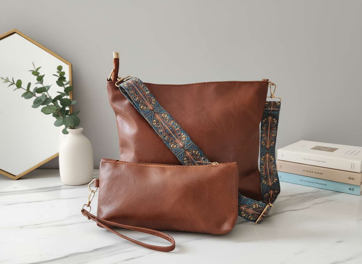 Retro Chic Bucket Tote & Mini Bag Set Brown (Set of 2)