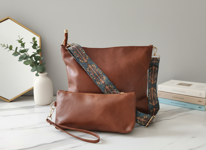 Retro Chic Bucket Tote & Mini Bag Set Brown (Set of 2)