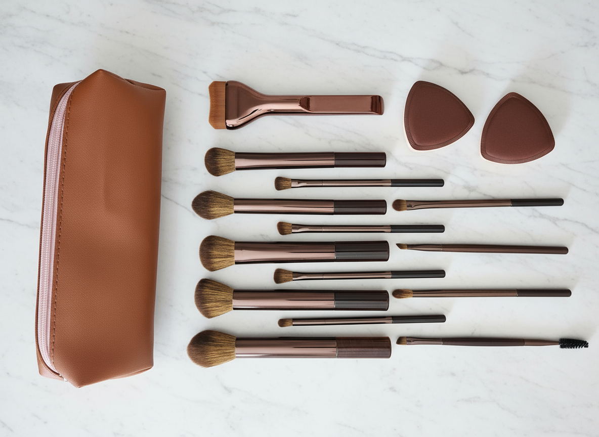 LuxePro Professional 17-Piece Makeup Brush Set Coffee Brown (Name is not displayed in this listing)