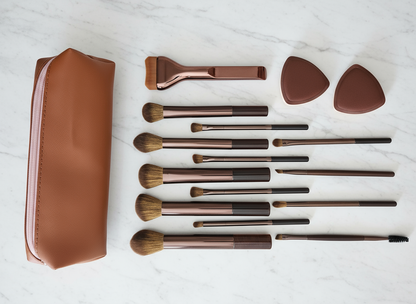 LuxePro Professional 17-Piece Makeup Brush Set Coffee Brown (Name is not displayed in this listing)
