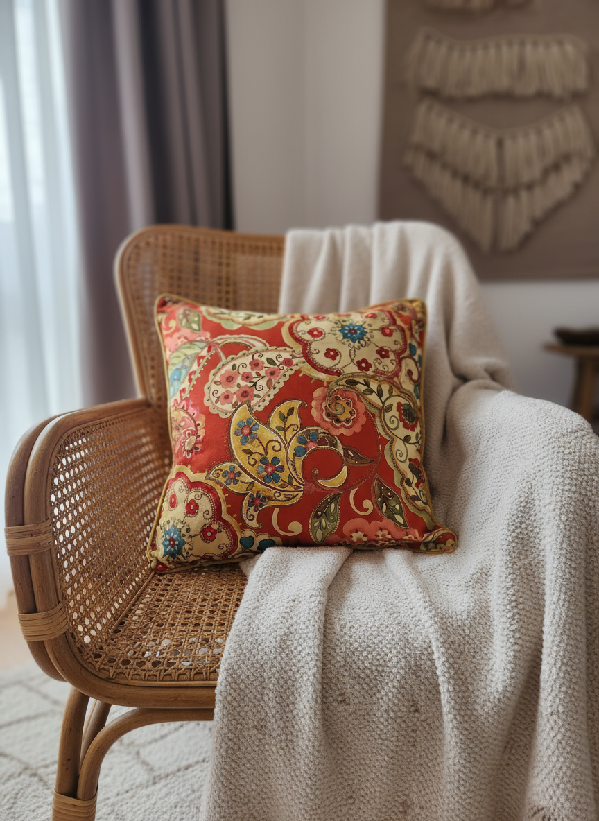 Handcrafted Heritage Paisley Cushion Covers Red (Set of 2) 50X50 CM