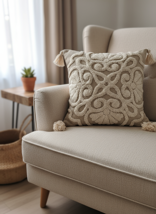 Embroidered Majestic Chenille Cushion Cover Grey (1) 45X45 CM