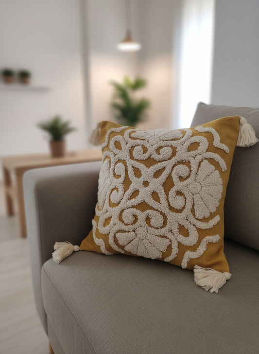 Embroidered Majestic Chenille Cushion Cover Mustard (Set of 2) 45X45 CM